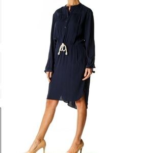 JCrew solid navy blue shift shirt dress with rope tie & elastic waist Sz-XS C19